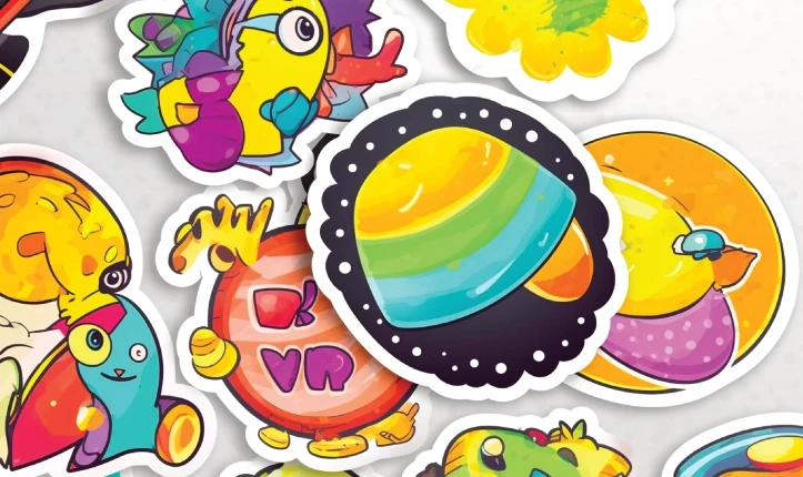Assorted sticker collection.