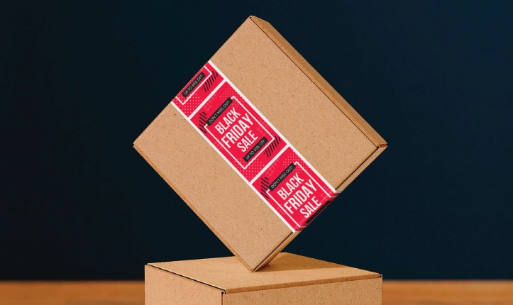 Custom packaging tape on box.