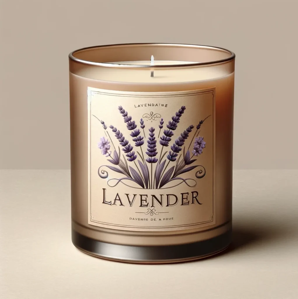 candle with lavender label 
