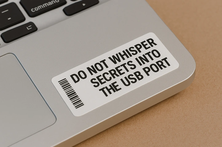 Weird Warning Labels Do Not Whisper Secrets Into the USB Port