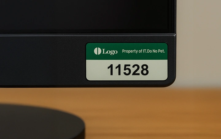 Funny Asset Tags Example Property of IT. Do Not Pet.